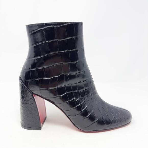 Christian Louboutin Turela Black Croc Embossed Leather Ankle Boots Size 38 - Picture 5 of 10